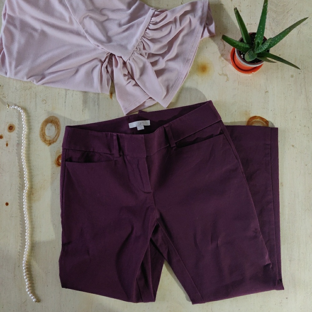 Ann Taylor Loft wine colored Zoey fit ankle pants